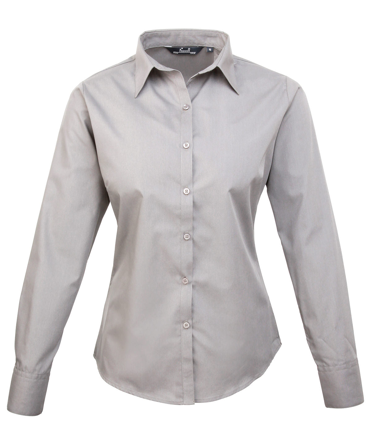 Ladies Poplin Long Sleeve Blouse - Silver